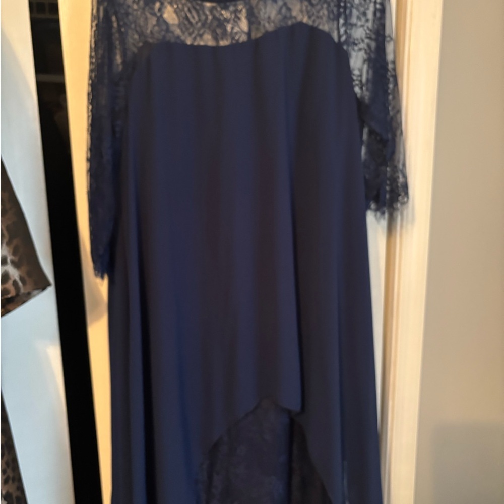 Elegant Blue Lace Overlay Dress